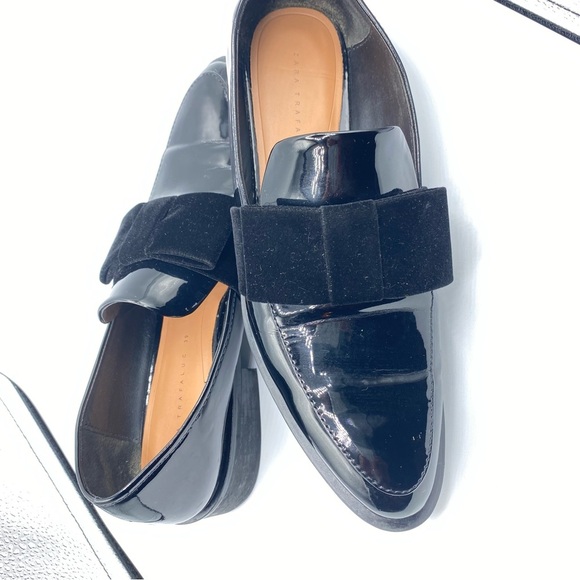 Zara Trafaluc Glossy Black Women’s Loafers with Velvet Bow EU 39 - Picture 9 of 16